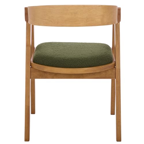 SAFAVIEH Home Collection - Wildon Solid Wood Dining Chair, Dark Green Upholstered Seat & Light Walnut Finish, Modern Accent Chair (DCH3803A)