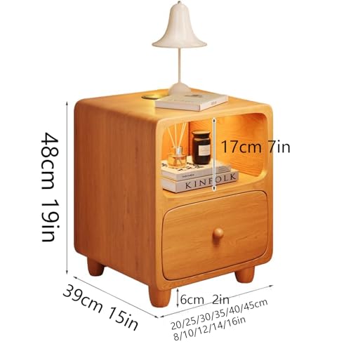 Wood Nightstand with Drawers,Bedside Table with Open Shelf Compact Cabinet for Small Bedrooms Practical No Assembly Required Sturdy Bedside Storage