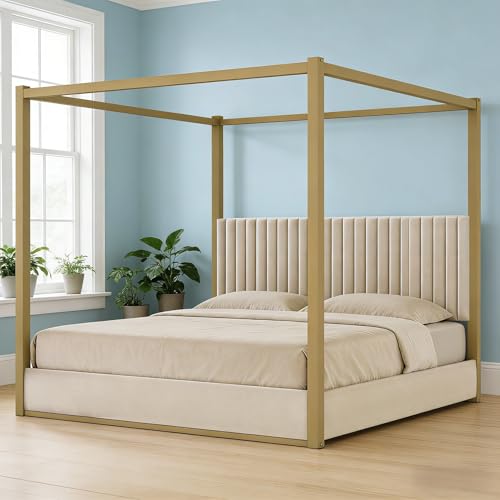 LUMISOL King Size Canopy Bed with Headboard, view 4