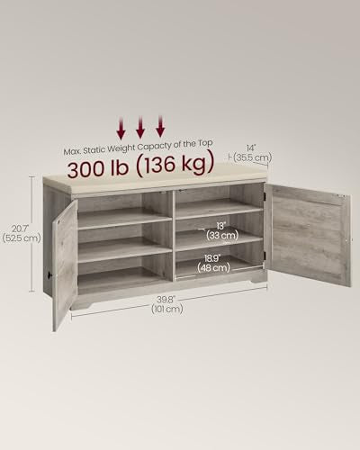 VASAGLE 3-Tier Shoe Storage Bench with Cushion, 14 x 39.8 x 20.7 Inches, view 3