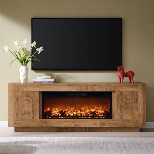 70" Fireplace TV Stand for 80" TV, 36" Electric Fireplace, Light Oak, view 4