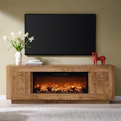 70" Fireplace TV Stand for 80" TV, 36" Electric Fireplace, Light Oak, view 4