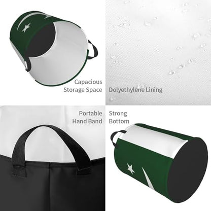 Pakistan flag print circular laundry hamper, view 7