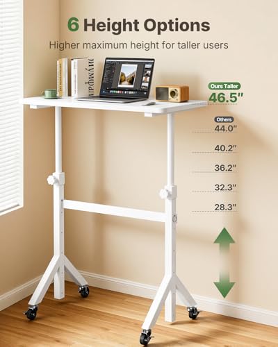 Mobile Stand Up Desk with Wheels, Adjustable Height Desk from 28.3″ to 46.5″, view 4