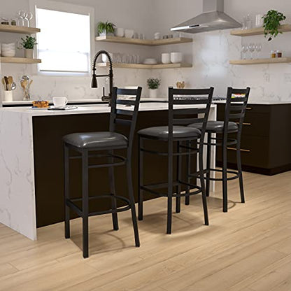 Hercules Series Ladder Back Metal Restaurant Barstool, Modern Upholstered Armless Bar Height Chair for Restaurants and Kitchens, Black