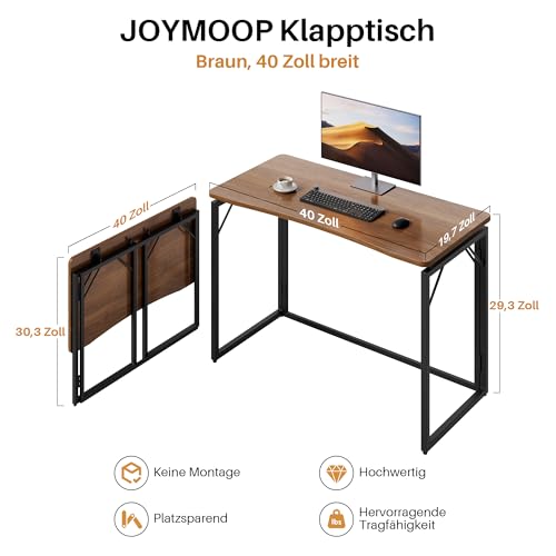 40" Folding Desk - Brown, No Assembly Middle Size Foldable Desk for Home, Office, Wooden Top Folding Computer Desk for Working, Writing, Studying
