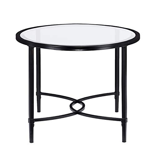Quinton Metal/Glass Oval Cocktail Table - Black, 45 in x 25 in x 19 in