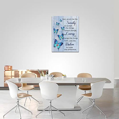 Scripture Serenity Prayer Wall Art Farmhouse Christian Religious Serenity Prayer Wall Decor Rustic Blue Butterfly Picture Canvas Prints Framed Artwork for Living Room Bedroom Bathroom 12"x16"