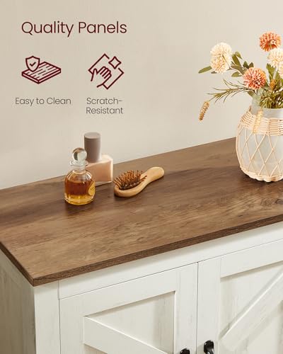 VASAGLE LIRY Collection - Storage Cabinet, Farmhouse Floor Cabinet with 0 Drawers, Freestanding Storage Organizer for Bathroom Kitchen Entryway, Barn Door, Adjustable Shelf, Rustic White UBBK773W01