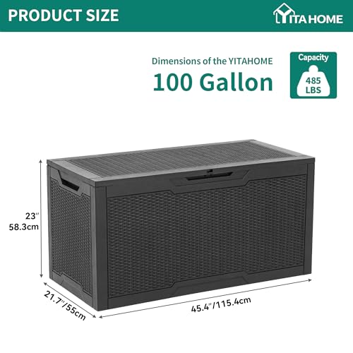 100 Gallon Large Deck Box | Outdoor Resin Storage Boxes for Patio Furniture, Outdoor Cushions, Garden Tools, Water Resistant and Lockable