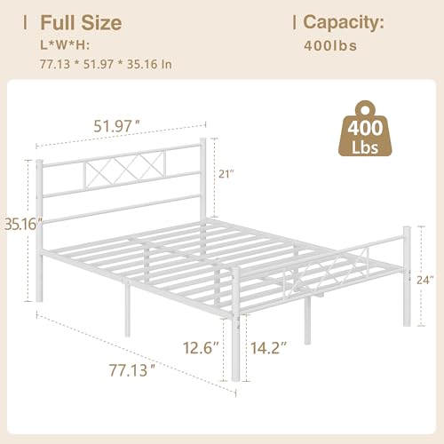 Full Size Bed Frame with Headboard, Heavy Duty Bedframe with Strong Metal Slats, view 3