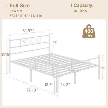 Full Size Bed Frame with Headboard, Heavy Duty Bedframe with Strong Metal Slats, view 3