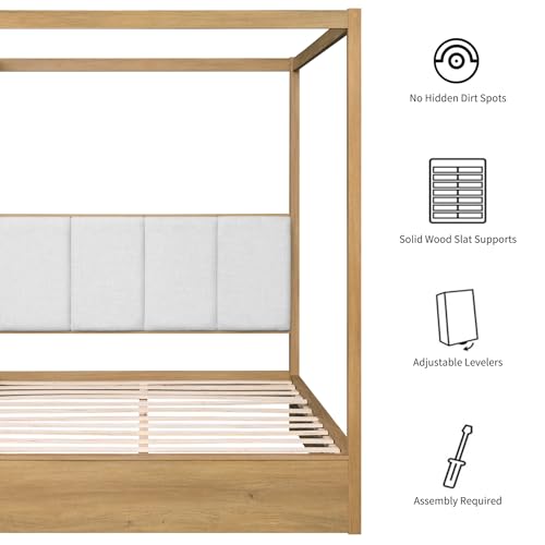 Wood Canopy Bed Frame Queen Size, Oak Bed w/Solid Wood Posters, view 5