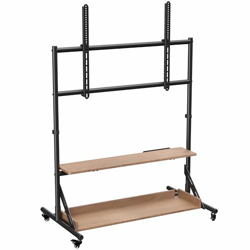 VIVO Heavy Duty TV Cart for 55 to 100 inch Screens up to 176 lbs, LCD LED OLED 4K Smart Flat and Curved Panels, Max 800x600 VESA, Dark Wood Shelves, Black Frame, STAND-TV100D