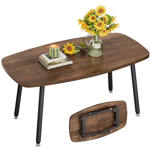 Folding Coffee Table for Small Spaces, No Assembly Farmhouse Portable Living Room Table, Walnut 39.3x19.6x17.7 Inch
