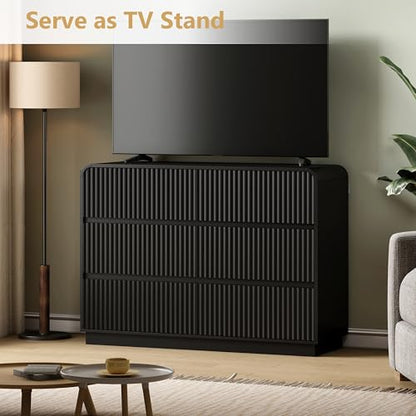 Black Dresser Fluted 6 Drawers Dresser for Bedroom, view 4