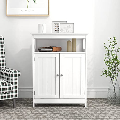 Bathroom Floor Cabinet Freestanding Storage Cabinet with Adjustable Shelf and Doors for Bathroom Living Room Kitchen (Two Doors, White)
