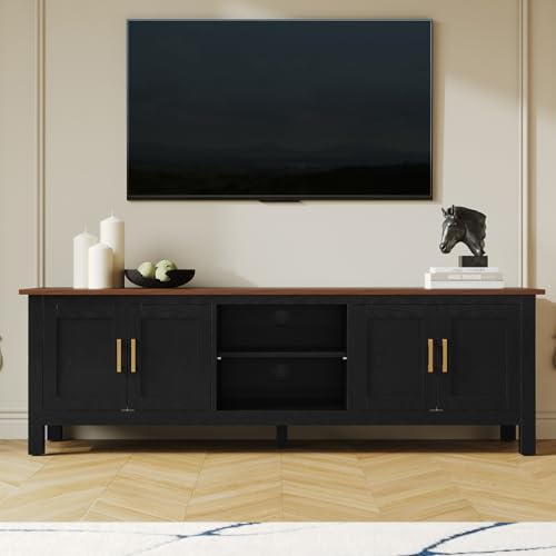 63" TV Stand, Farmhouse Entertainment Center with Storage，Black, view 2