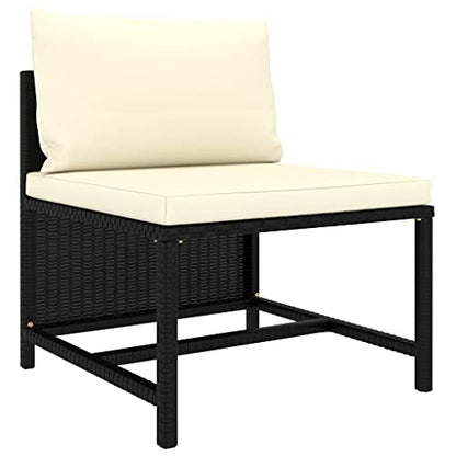 12-Piece Modular Garden Lounge Set Black and Cream White Synthetic Poly Rattan Outdoor Patio Furniture for Deck Porch Balcony and Backyard Seating
