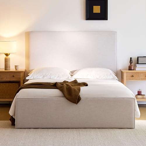 Queen Size Upholstered Bed Frame, 52" High Headboard Bedframe, view 2