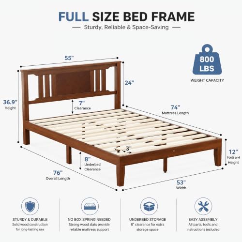 Brown Solid Wood Platform Bed Frame with Slat Support, view 3