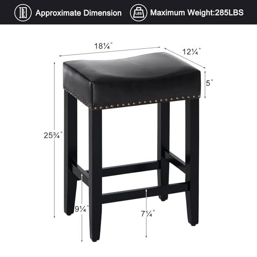 Bar Stools Set of 6,25.7 inch Counter Height Bar Stools,Upholstered Kitchen Barstools with Solid Wooden Legs, Saddle Stools for Kitchen Island, Bar, Cafe, Black