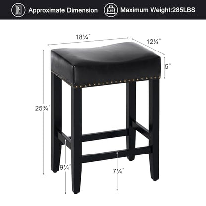 Bar Stools Set of 6,25.7 inch Counter Height Bar Stools,Upholstered Kitchen Barstools with Solid Wooden Legs, Saddle Stools for Kitchen Island, Bar, Cafe, Black