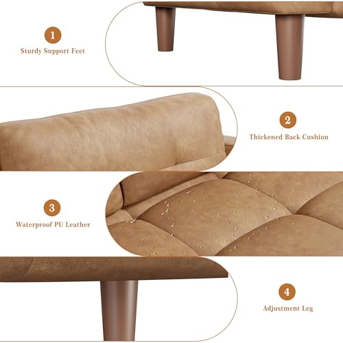 83” Brown Faux Leather Couch, 3 Seater Sofa Couches with 2 Removable Back Cushions for Living Room, Large Mid Century Modern Office Apartment Couch (Brown)