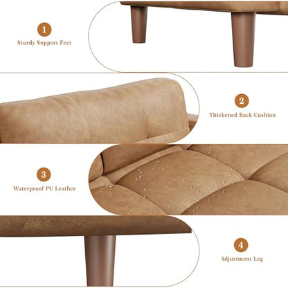 83” Brown Faux Leather Couch, 3 Seater Sofa Couches with 2 Removable Back Cushions for Living Room, Large Mid Century Modern Office Apartment Couch (Brown)
