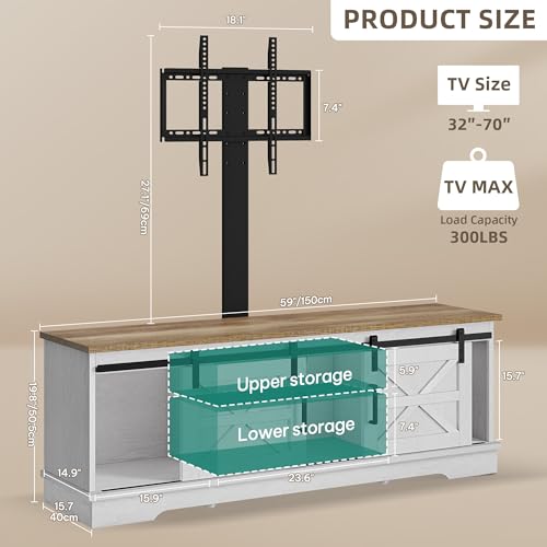Farmhouse TV Stand for Living Room with Mount, White/Grey Wash, view 3