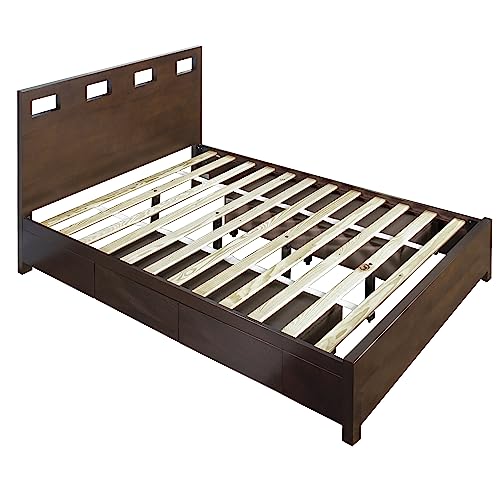 Solid Wood 2-Side Storage Bed, California King, Riva - Chocolate Brown