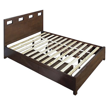 Solid Wood 2-Side Storage Bed, Queen, Riva - Chocolate Brown