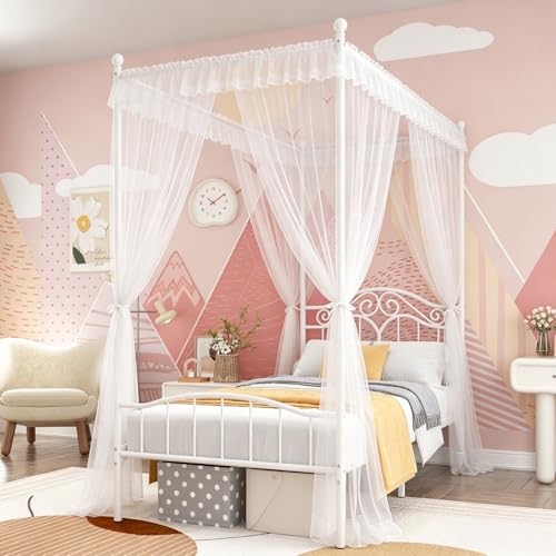 Metal Twin Canopy Bed Frame with Headboard and Footboard, view 2
