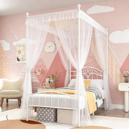 Metal Twin Canopy Bed Frame with Headboard and Footboard, view 2