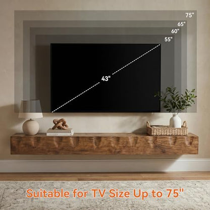 63" Solid Wood Floating TV Stand for TVs Up to 75", Rustic Brown, view 7