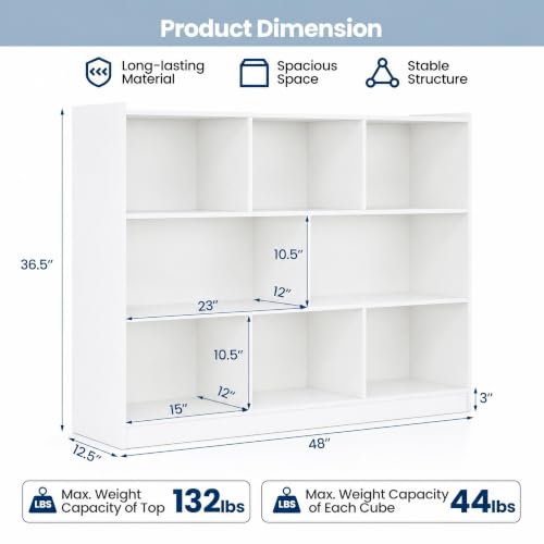 8-Cube Bookcase, Wood 3 Tier Open Storage Bookshelf, view 4