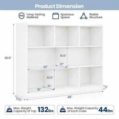 8-Cube Bookcase, Wood 3 Tier Open Storage Bookshelf, view 4