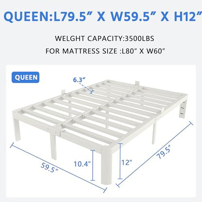 White Bed Frame Queen Size 12 Inch, Queen Bed with Metal Gaskets, view 3