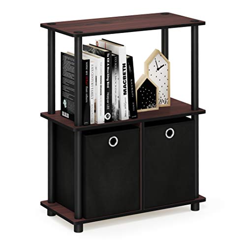 TURN-N-TUBE Storage Shelves, 3-Tier Toolless Book Shelf with Storage Bins, Display Shelf, for Organization and Storage, Living Room, Garage, Home Office, Dark Cherry