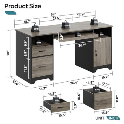 59" Executive Desk, File Drawer, Keyboard Tray & 2 Drawers, Gray, view 4