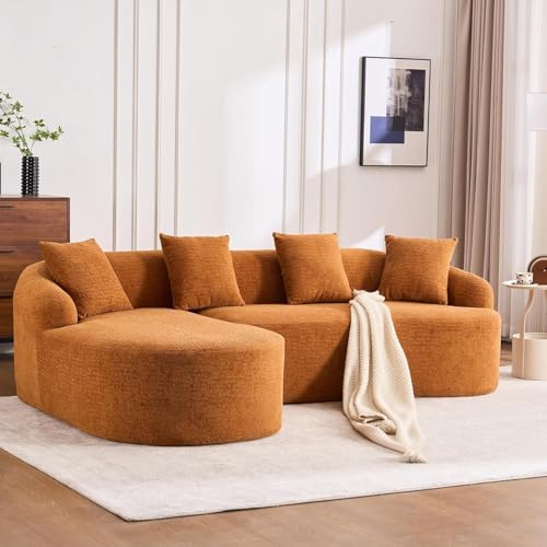 99" Curved Sectional Sofa with Chaise, Modern Luxury Chenille Cloud Couch for Living Room, Heavy Duty Oversized Deep Seat 3-Seater, 700lbs/Seat Weight Capacity, No Assembly, Orange