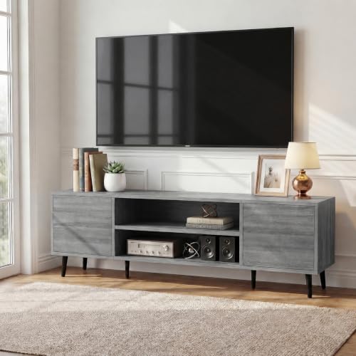 58 Inch Mid-Century Modern TV Stand with Storage, Gray, view 2