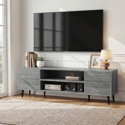 58 Inch Mid-Century Modern TV Stand with Storage, Gray, view 2