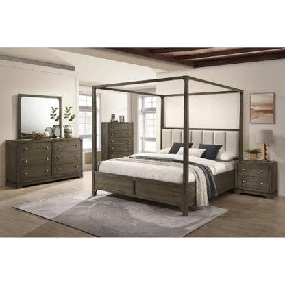 Queen Bedroom Set, 5 Piece Bedroom Set, Dark Upholstered Queen Bed Set, Transitional Bedroom with Dresser, Mirror, Chest, Nightstand