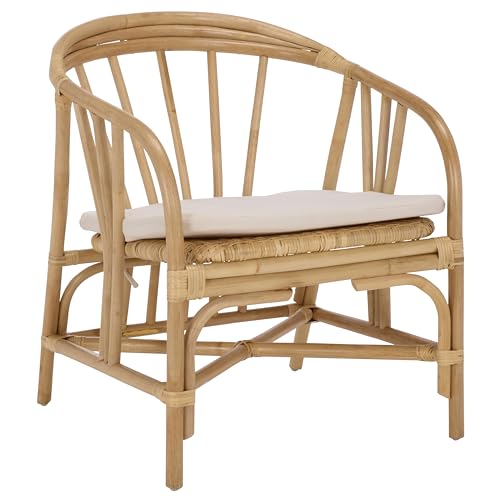 SAFAVIEH Home Collection - Billie Tropical Rattan Dining Chair, Natural & Cream Upholstered Seat, Coastal Accent Chair, Fully Assembled (SEA8041A)