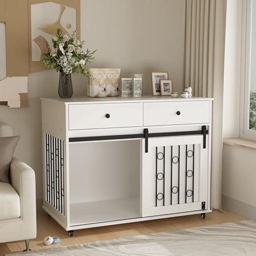Rolling Furniture Dog Crate, 39" Wood Dog Crate End Table with Swivel Casters, view 5