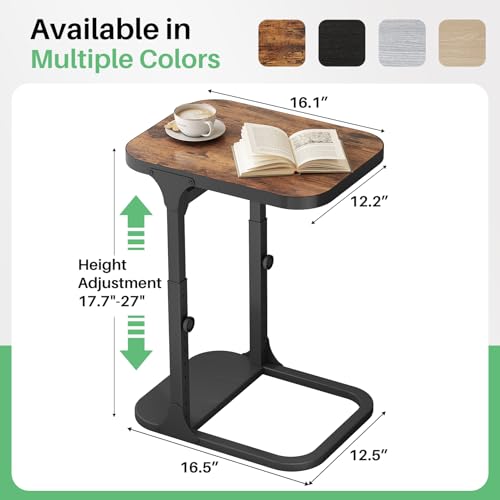 Ultra Stable & Durable End Table, Ajustable Height C Shaped Side Table for Couch, Sofa Side Table with Thickened Metal Frame for Living Room, Bedroom, Rustic