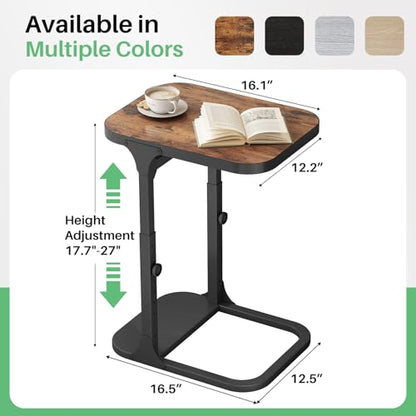 Ultra Stable & Durable End Table, Ajustable Height C Shaped Side Table for Couch, Sofa Side Table with Thickened Metal Frame for Living Room, Bedroom, Rustic