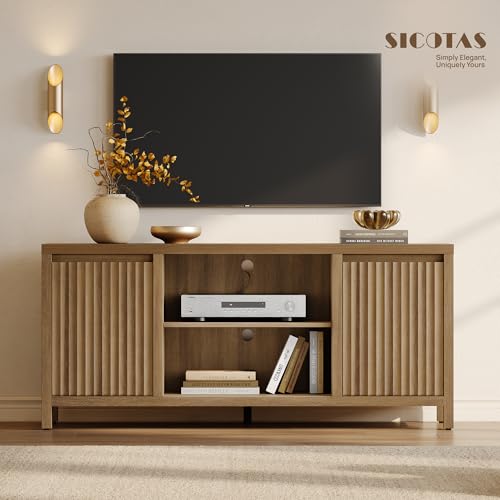 Fluted TV Stand for 55 65 inch TV, Wood TV Consoles for Living Room, view 4