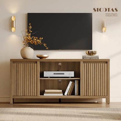 Fluted TV Stand for 55 65 inch TV, Wood TV Consoles for Living Room, view 4